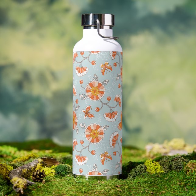 Cute Vintage Flower Butterfly Pattern Water Bottle (Outdoor)