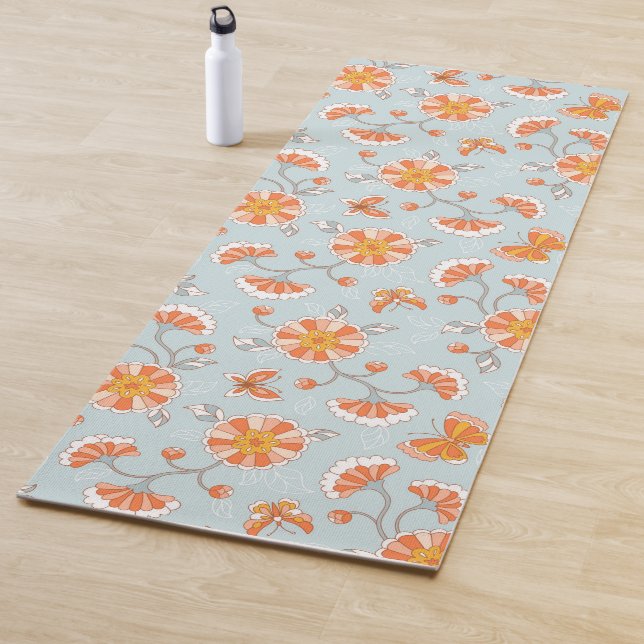 Cute Vintage Flower Butterfly Pattern Yoga Mat (In Situ)