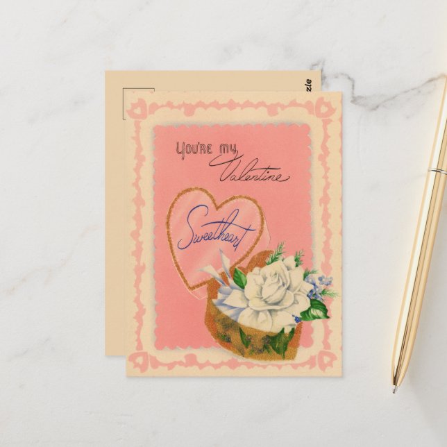 Cute vintage flower Valentine Postcard (Front/Back In Situ)