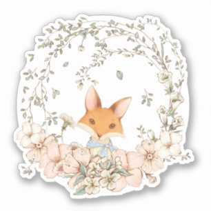 Cute Vintage Fox Botanical Florals Baby Boy