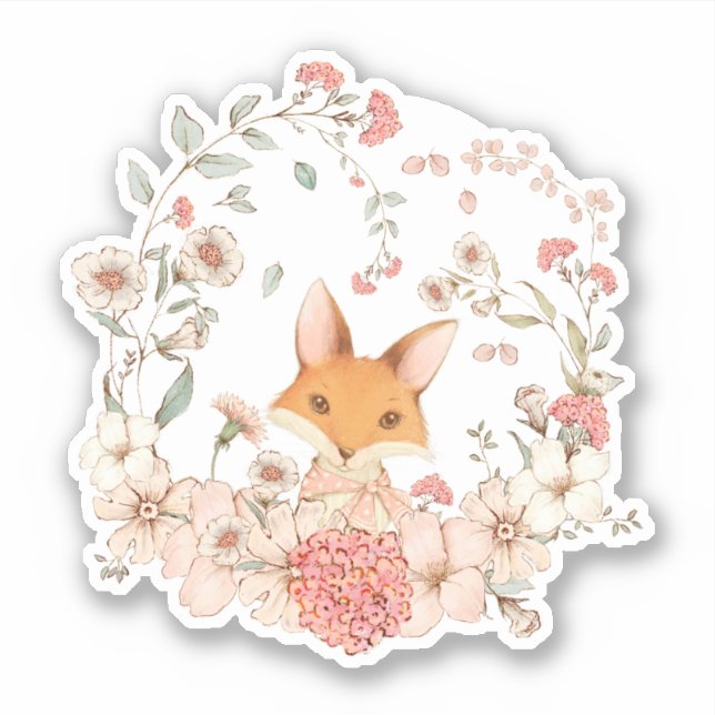 Cute Vintage Fox Botanical Florals Baby girl (Front)