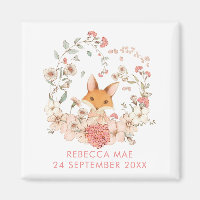 Cute Vintage Fox Botanicals Name Date Birth Girl