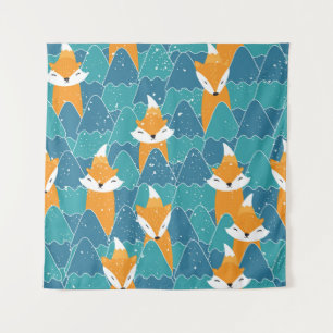 Cute Vintage Foxes Illustration Tapestry