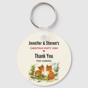 Cute Vintage Foxes Retro Christmas Favour Key Ring