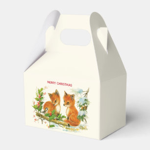 Cute Vintage Foxes Retro Christmas Scene Favour Box