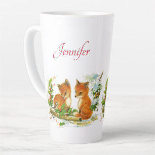 Cute Vintage Foxes Retro Christmas Scene Latte Mug