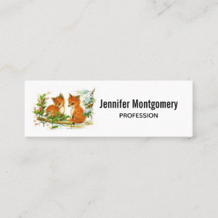 Cute Vintage Foxes Retro Christmas Scene Mini Business Card