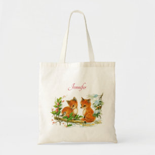 Cute Vintage Foxes Retro Christmas Scene Tote Bag