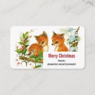 Cute Vintage Foxes Retro Merry Christmas Business Card