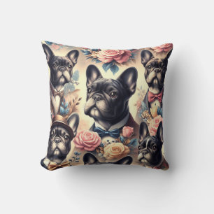 Cute Vintage French Bulldog  Painting Cushion