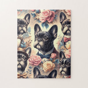 Cute Vintage French Bulldog Painting Jigsaw Puzzle
