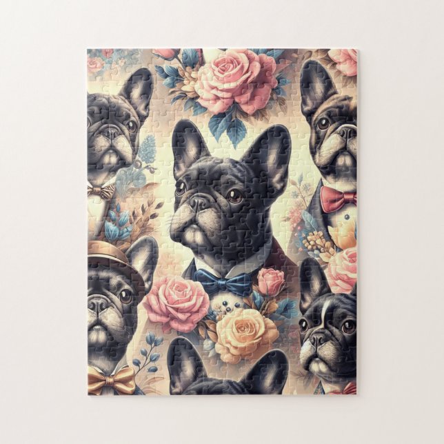 Cute Vintage French Bulldog  Painting Jigsaw Puzzle (Vertical)