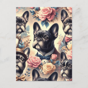 Cute Vintage French Bulldog Painting Postcard