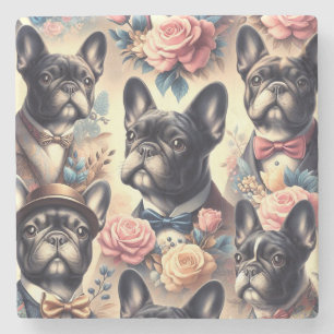 Cute Vintage French Bulldog Painting Stone Coaster