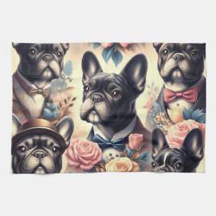 Cute Vintage French Bulldog Painting Tea Towel