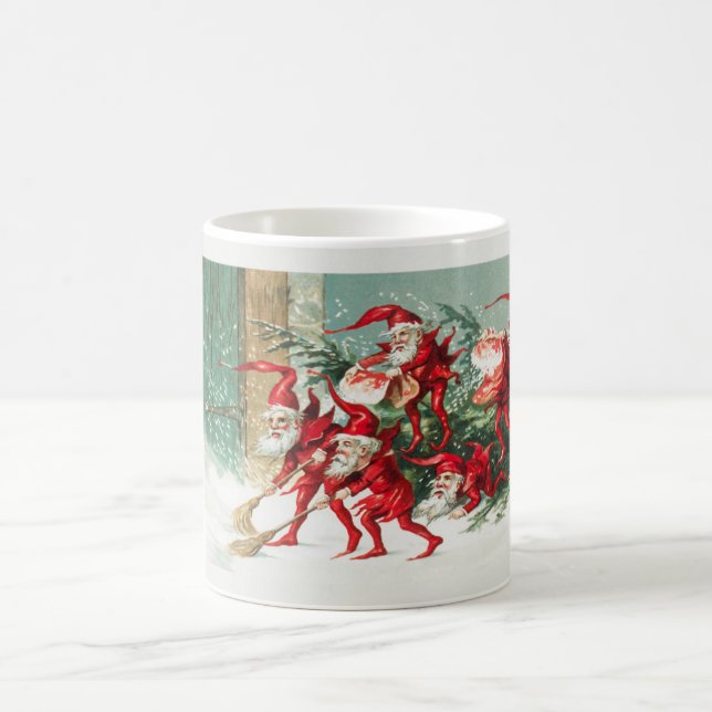 Cute Vintage Funny Santa Christmas Elves Coffee Mug (Center)
