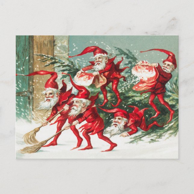 Cute Vintage Funny Santa Christmas Elves Postcard (Front)