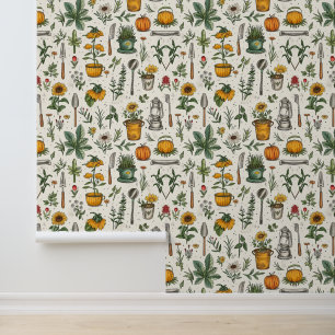 Cute vintage garden tiled pattern wallpaper