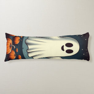Cute, vintage ghost & pumpkin halloween art body cushion
