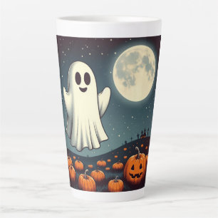 Cute, vintage ghost & pumpkin halloween art latte mug