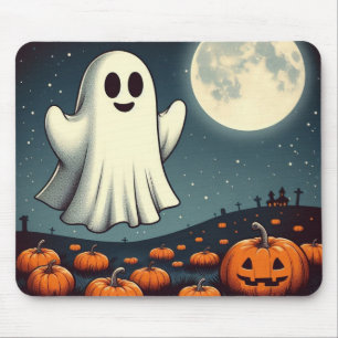Cute, vintage ghost & pumpkin halloween art mouse mat