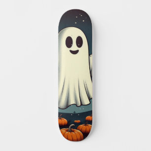 Cute, vintage ghost & pumpkin halloween art skateboard