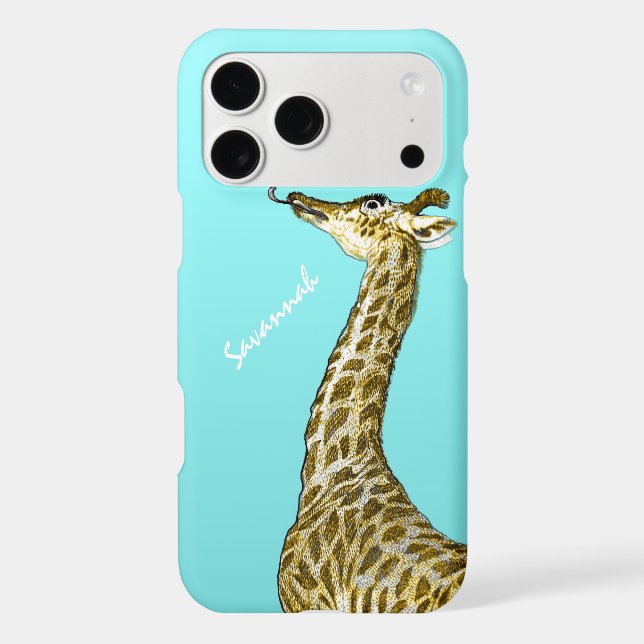 Cute Vintage Giraffe Licking a Butterfly on Aqua (Back)