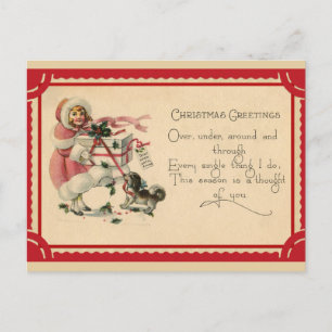 Cute Vintage Girl Christmas Greetings Postcard