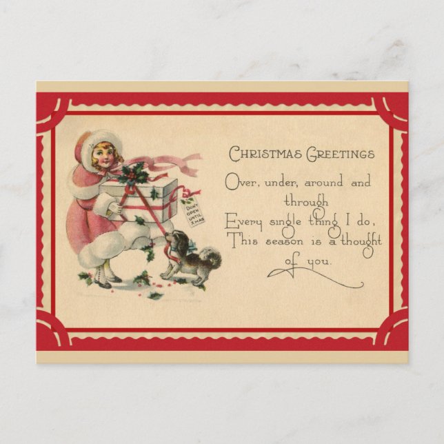 Cute Vintage Girl Christmas Greetings Postcard (Front)