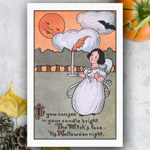 Cute Vintage Girl & Halloween Candle w/Witch Face Tissue Paper