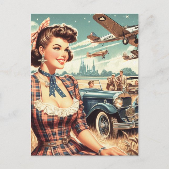 Cute Vintage Girl Illustration Postcard (Front)