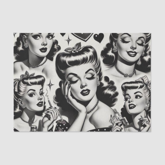 Cute Vintage Girl Illustration Tissue Paper (Front)