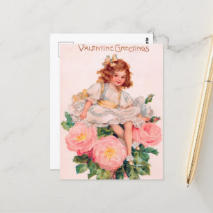 cute vintage girl Valentines greetings Postcard
