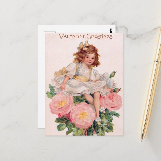 cute vintage girl Valentines greetings Postcard (Front/Back In Situ)