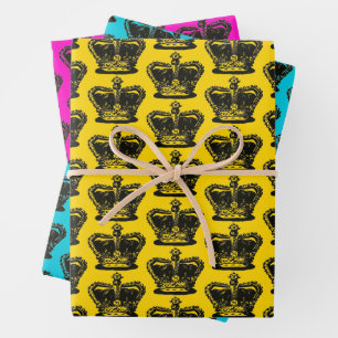 Cute Vintage Golden Crown Assorted Colourful Wrapping Paper Sheet