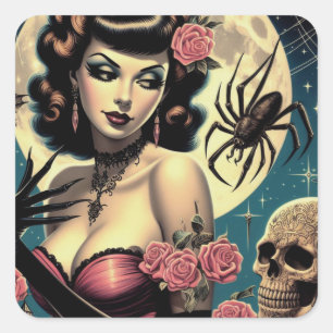 Cute Vintage Goth Girl Square Sticker