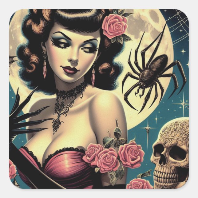 Cute Vintage Goth Girl Square Sticker (Front)