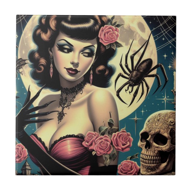 Cute Vintage Goth Girl Tile (Front)