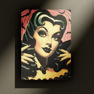 Cute Vintage Goth Pin-up Postcard