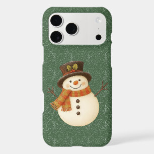 Cute, vintage green rustic snowman