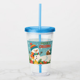Cute, vintage green rustic snowman acrylic tumbler