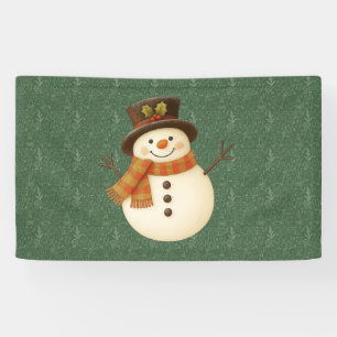 Cute, vintage green rustic snowman banner