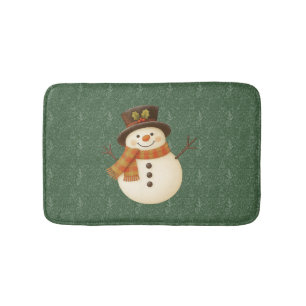 Cute, vintage green rustic snowman bath mat