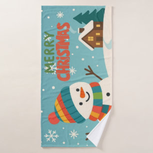 Cute, vintage green rustic snowman bath towel