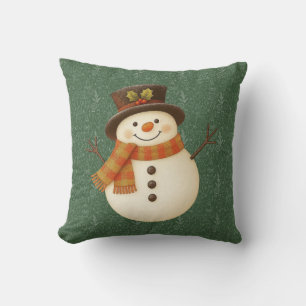 Cute, vintage green rustic snowman cushion