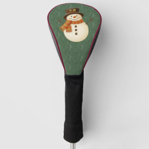 Cute, vintage green rustic snowman golf head cover