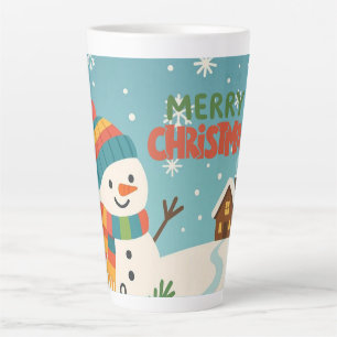 Cute, vintage green rustic snowman latte mug