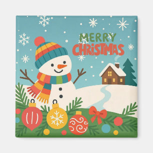 Cute, vintage green rustic snowman magnet
