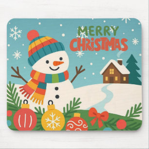 Cute, vintage green rustic snowman mouse mat