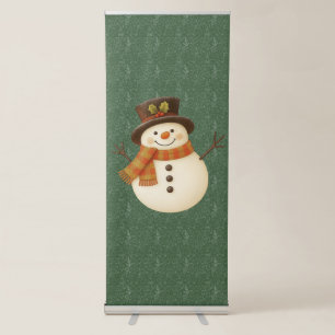 Cute, vintage green rustic snowman retractable banner